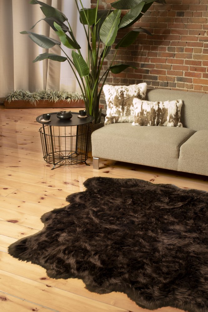 6' x 6' Chocolate Wool Sheepskin Handmade Area Rug — sheepskin area rug