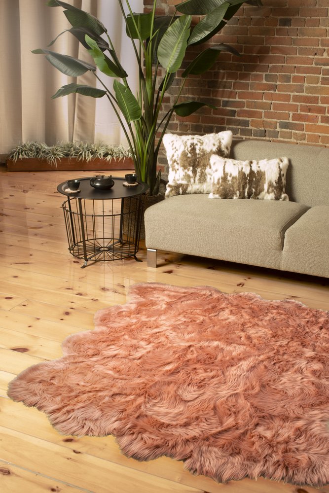 6' X 6' Pink Wool Sheepskin Handmade Area Rug — sheepskin area rug