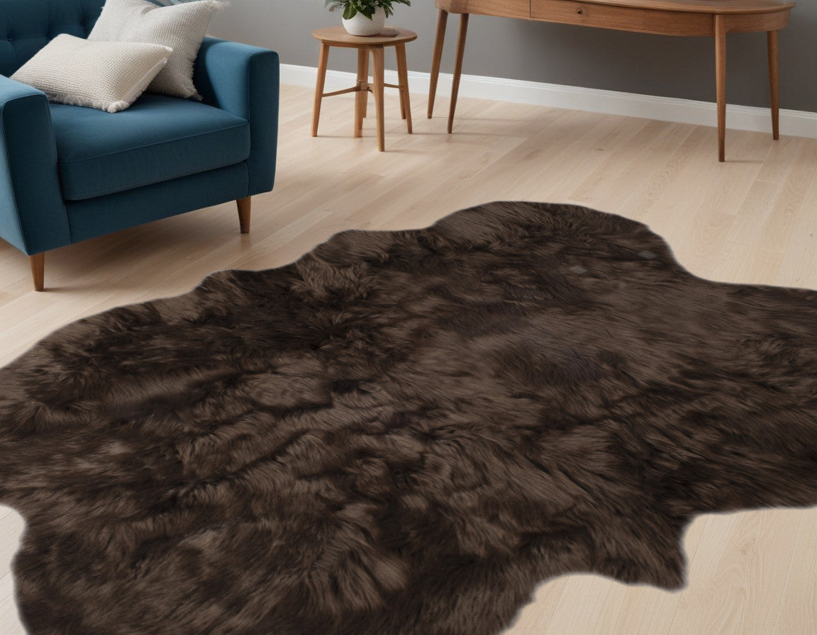 4' X 6' Chocolate Faux Sheepskin Flokati Washable Non Skid Area Rug