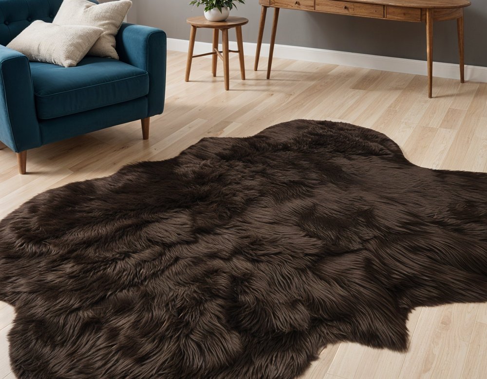 4' X 6' Chocolate Faux Sheepskin Flokati Washable Non Skid Area Rug
