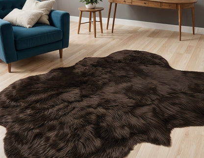 4' X 6' Chocolate Faux Sheepskin Flokati Washable Non Skid Area Rug