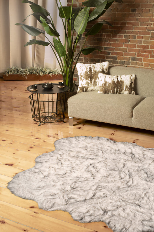 5' X 6' Grey Ombre Faux Sheepskin Non Skid Area Rug