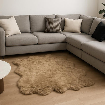 Tan Faux Sheepskin Non-Skid Area Rug – 5' x 6' | Luxurious Soft Shaggy Rug for Living Rooms, Bedrooms & Offices