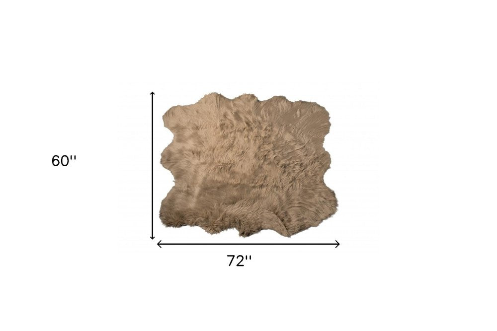 Tan Faux Sheepskin Non-Skid Area Rug – 5' x 6' | Luxurious Soft Shaggy Rug for Living Rooms, Bedrooms & Offices