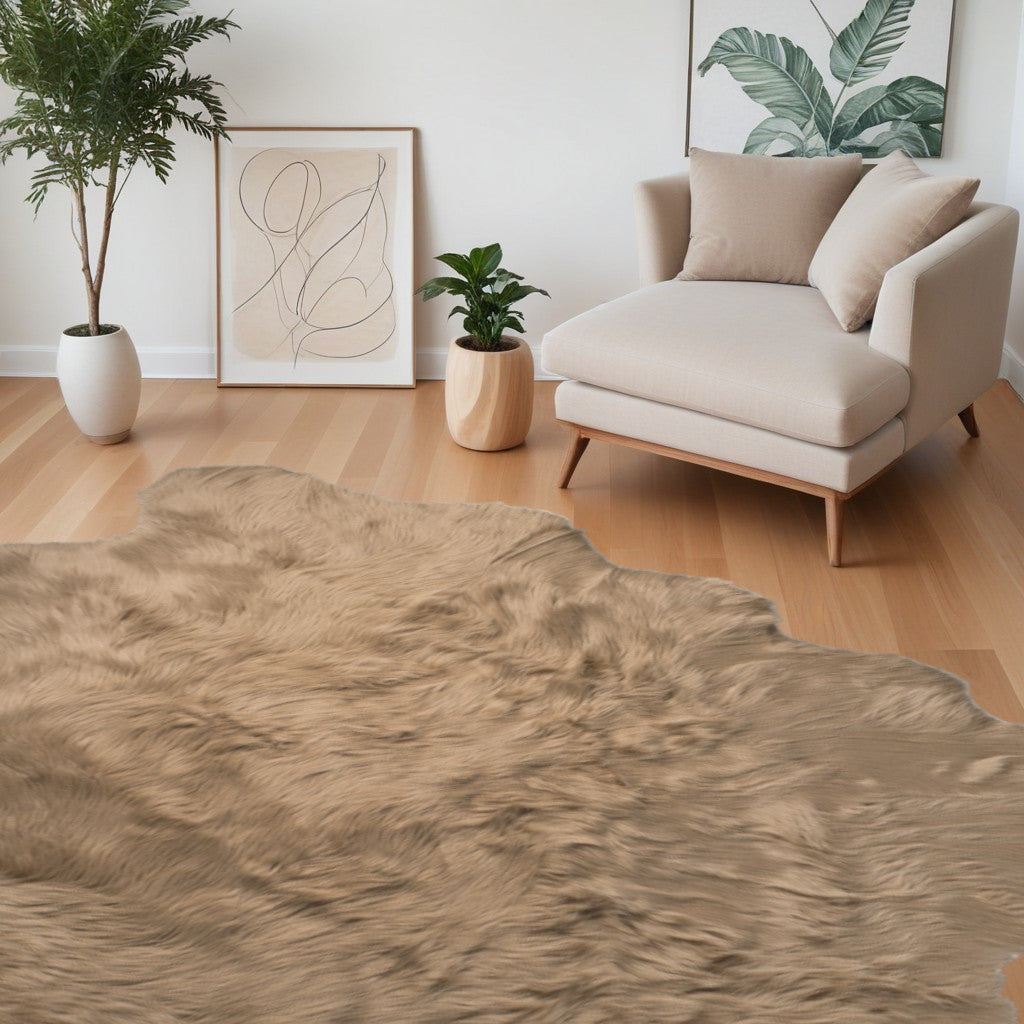 5' X 6' Tan Faux Sheepskin Non Skid Area Rug