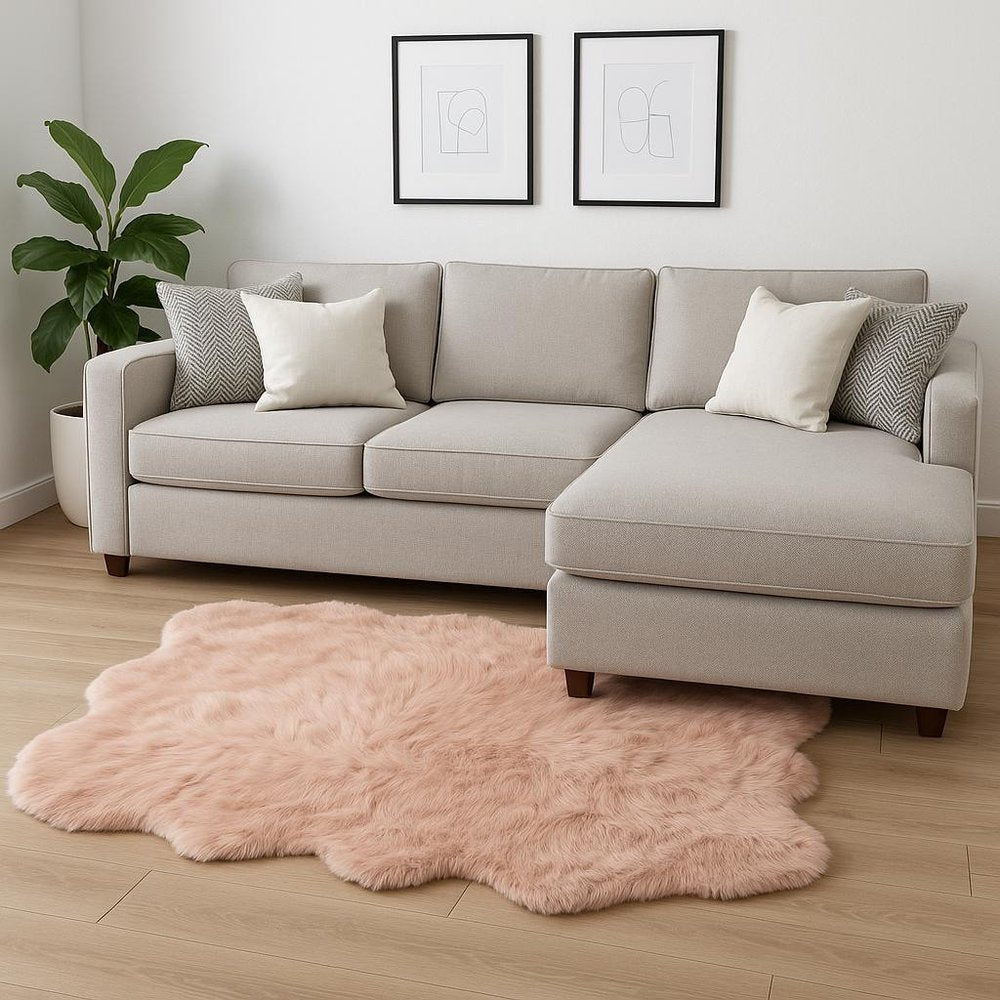 5' X 6' Rose Pink Faux Sheepskin Non Skid Area Rug