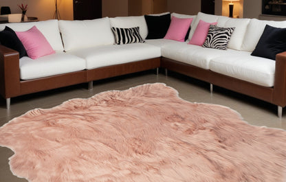 5' X 6' Rose Pink Faux Sheepskin Non Skid Area Rug