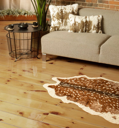 Faux Cowhide Area Rug – Off White & Brown, Non-Slip
