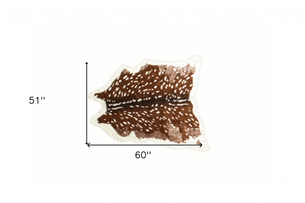 Faux Cowhide Area Rug – Off White & Brown, Non-Slip