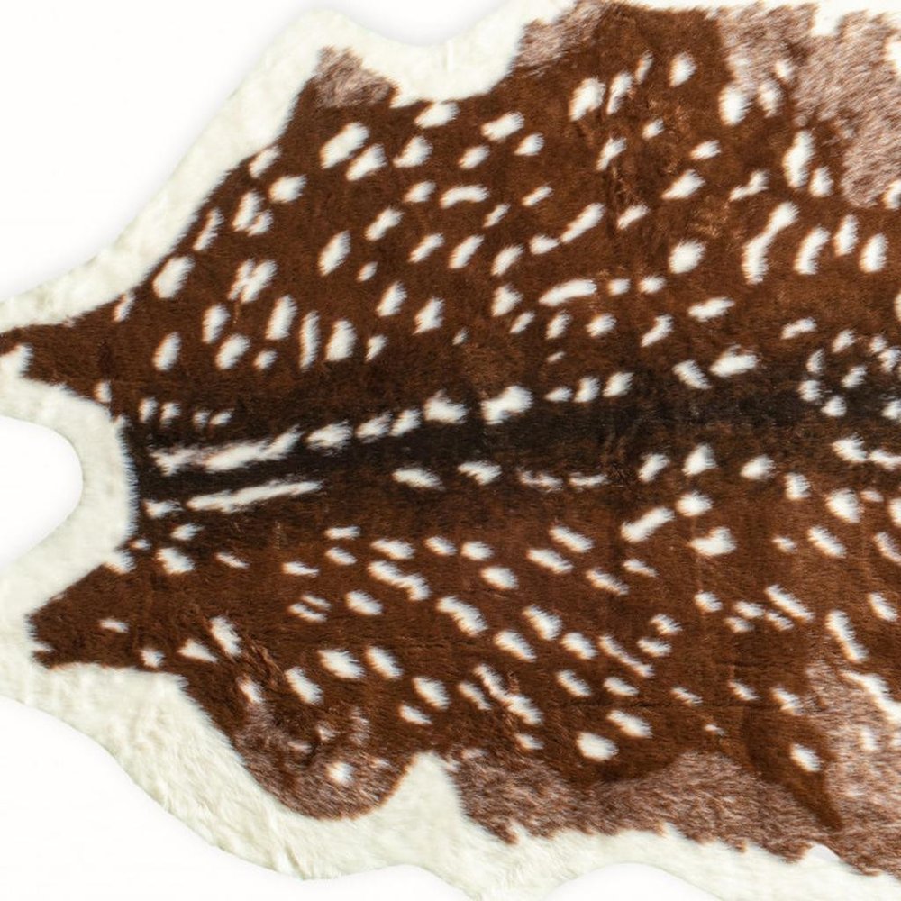 Faux Cowhide Area Rug – Off White & Brown, Non-Slip