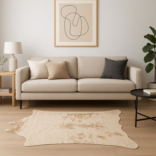Off White & Silver Faux Cowhide Area Rug – Washable, Non-Skid