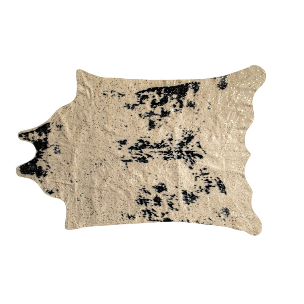 Off White, Black & Gold Faux Cowhide Area Rug – Washable