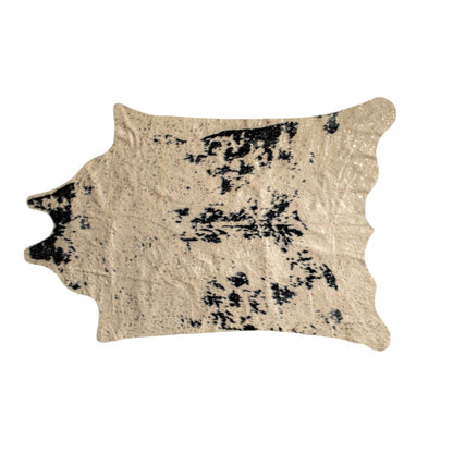 Off White, Black & Gold Faux Cowhide Area Rug – Washable
