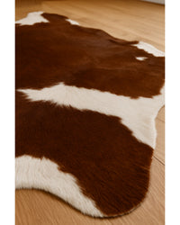 Brown Cowhide Print Hand-Tufted Area Rug, 2x3 – Stain Resistant Hide Detail Close-Up — cowhide area rug 11