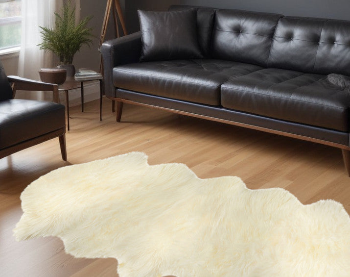 2' X 6' Ivory Wool Sheepskin Handmade Area Rug