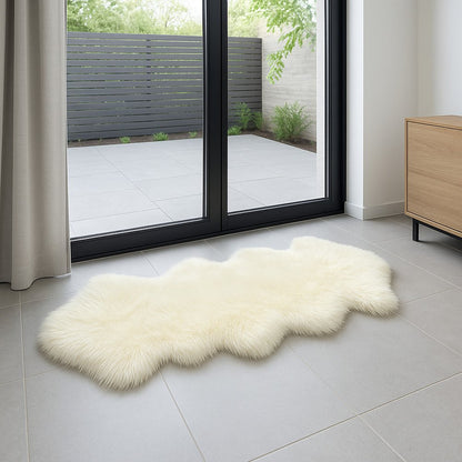 2' X 6' Ivory Wool Sheepskin Handmade Area Rug