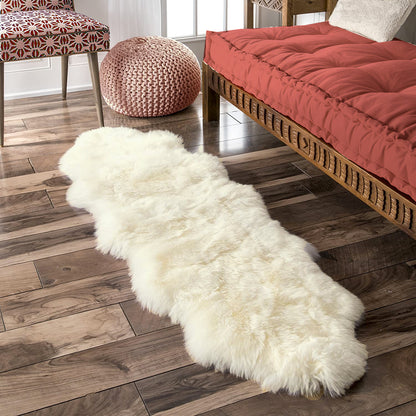 2' X 6' Ivory Wool Sheepskin Handmade Area Rug