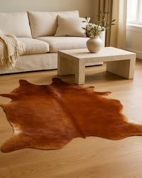 Brown Genuine Cowhide Area Rug in Living Room — genuine cowhide area rug 8