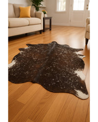 Brown & Silver Cowhide Animal Print Area Rug – Power Loom in Living Room — cowhide area rug 6