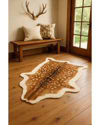Faux Cowhide Area Rug – Cream & Brown Animal Print in Lodge Entryway — cowhide area rug 17