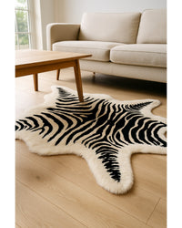 Zebra Print Faux Cowhide Rug – Black & White Style in Living Room — cowhide area rug 12