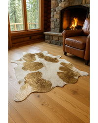 Gold Cowhide Area Rug – Modern 6x7 Statement Decor in Cabin Living Room — cowhide area rug 8