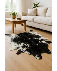 Black Cowhide Animal Print Rug – Stain Resistant, Handmade in Living Room — cowhide area rug 11