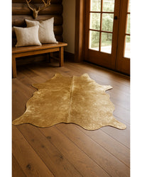 Gold Cowhide Hand Knotted Rug – Stain Resistant Area in Lodge Entryway — cowhide area rug 14