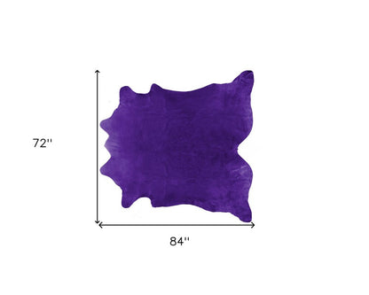 6' X 7' Purple Cowhide Hand Knotted Area Rug