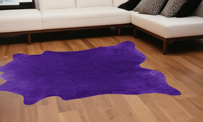 6' X 7' Purple Cowhide Hand Knotted Area Rug