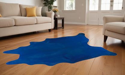 5' X 7' Cobalt Cowhide Hand Knotted Area Rug