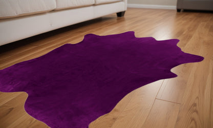 6' X 7' Purple Cowhide Hand Knotted Area Rug