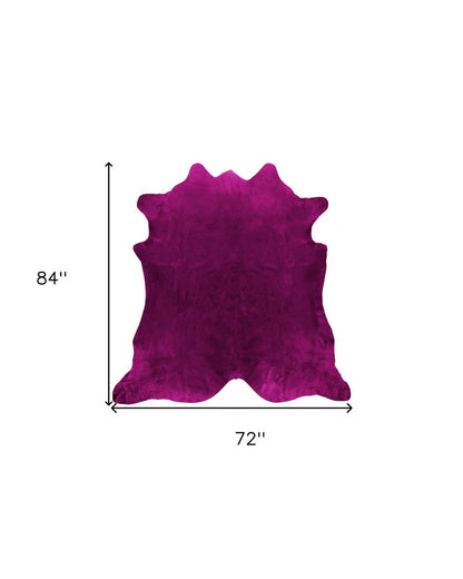 6' X 7' Fuchsia Cowhide Hand Knotted Area Rug