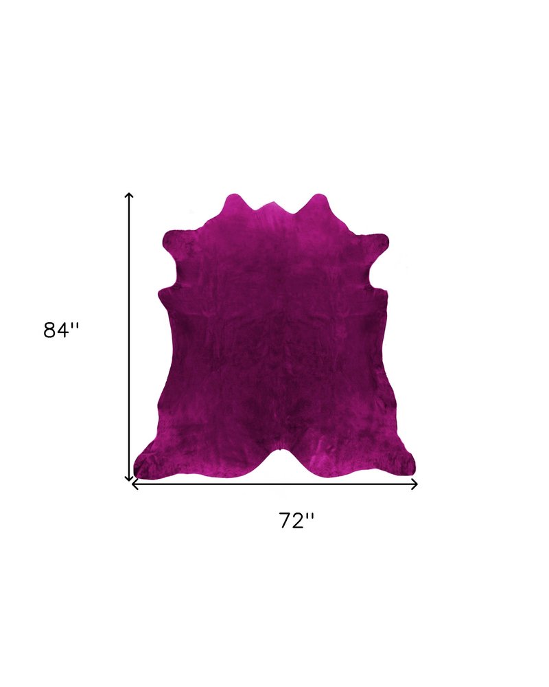 6' X 7' Fuchsia Cowhide Hand Knotted Area Rug