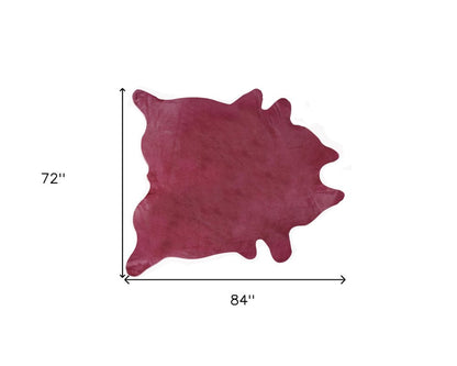 6' X 7' Fuchsia Cowhide Hand Knotted Area Rug