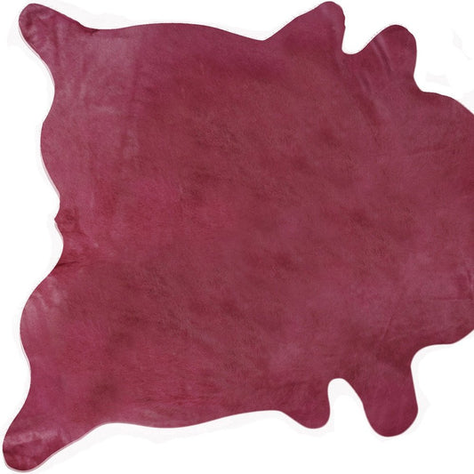 6' X 7' Fuchsia Cowhide Hand Knotted Area Rug