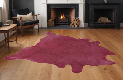 6' X 7' Fuchsia Cowhide Hand Knotted Area Rug
