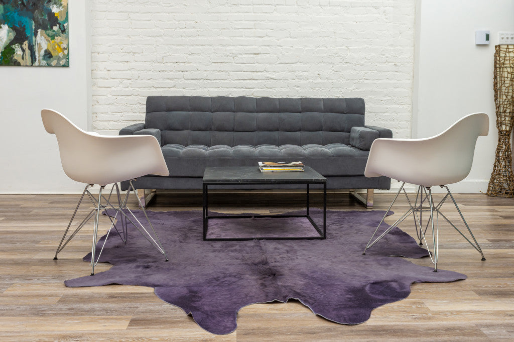 6' X 7' Purple Cowhide Hand Knotted Area Rug