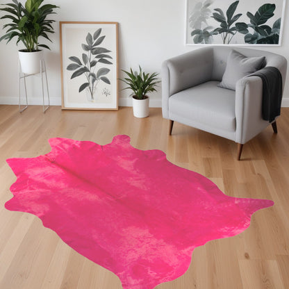 5' X 7' Pink Cowhide Hand Knotted Area Rug