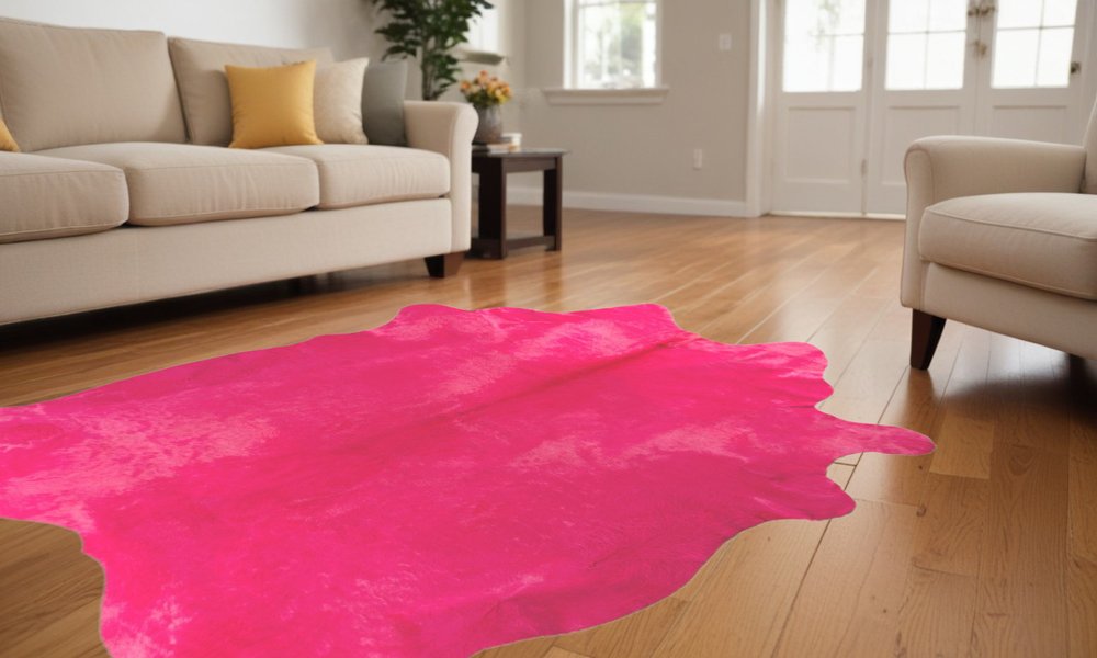 Pink Cowhide Area Rug – Hand Knotted, Stain Resistant