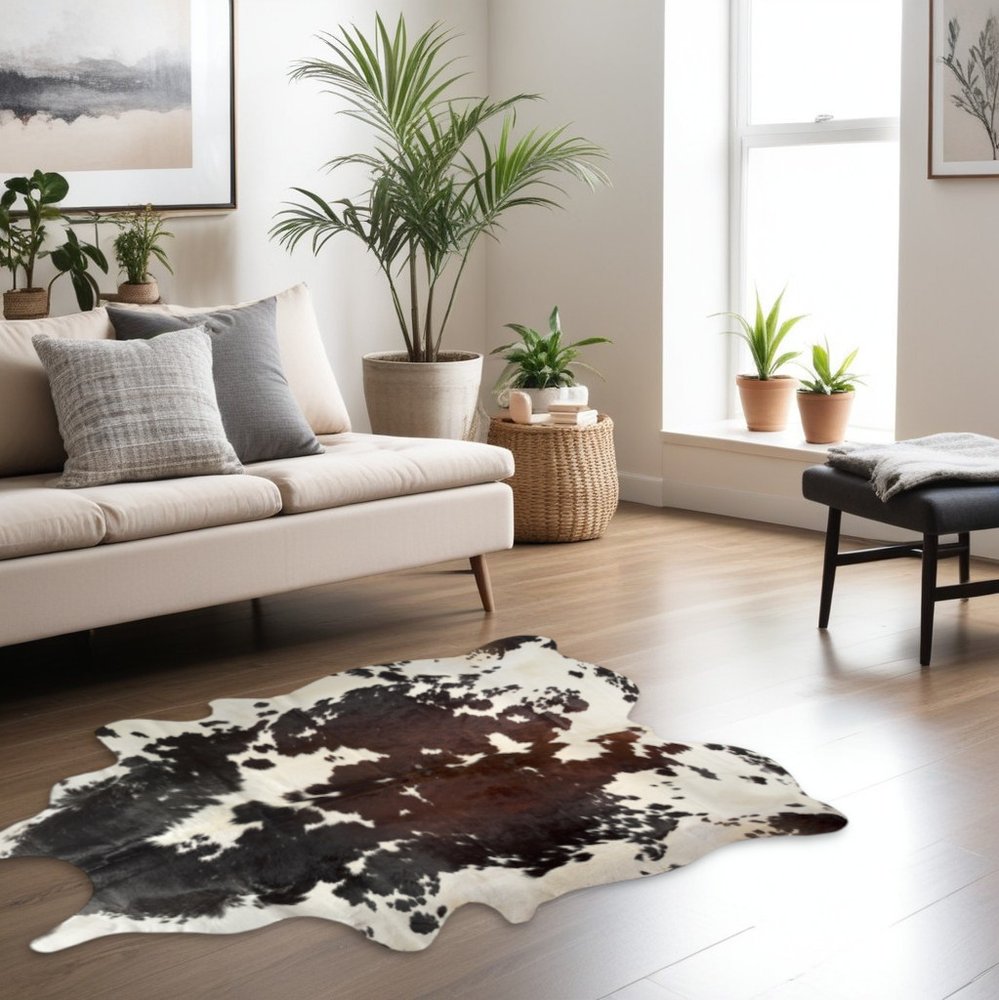 Cowhide Area Rug – Hand Knotted Brown & White
