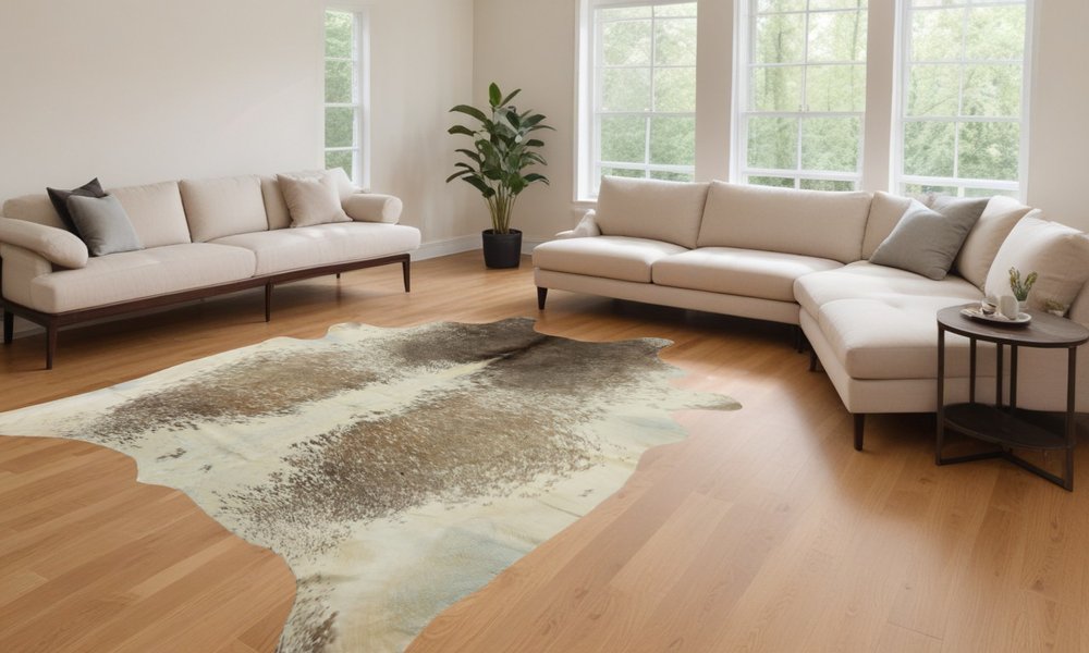 Brown Cowhide Area Rug – Hand Knotted, Stain Resistant