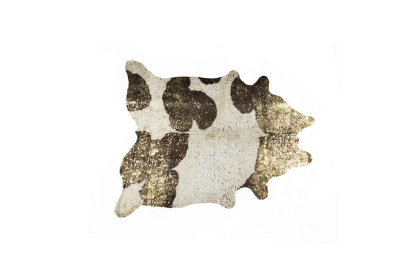 Ivory, Brown & Gold Cowhide Area Rug – Hand Knotted alternate view