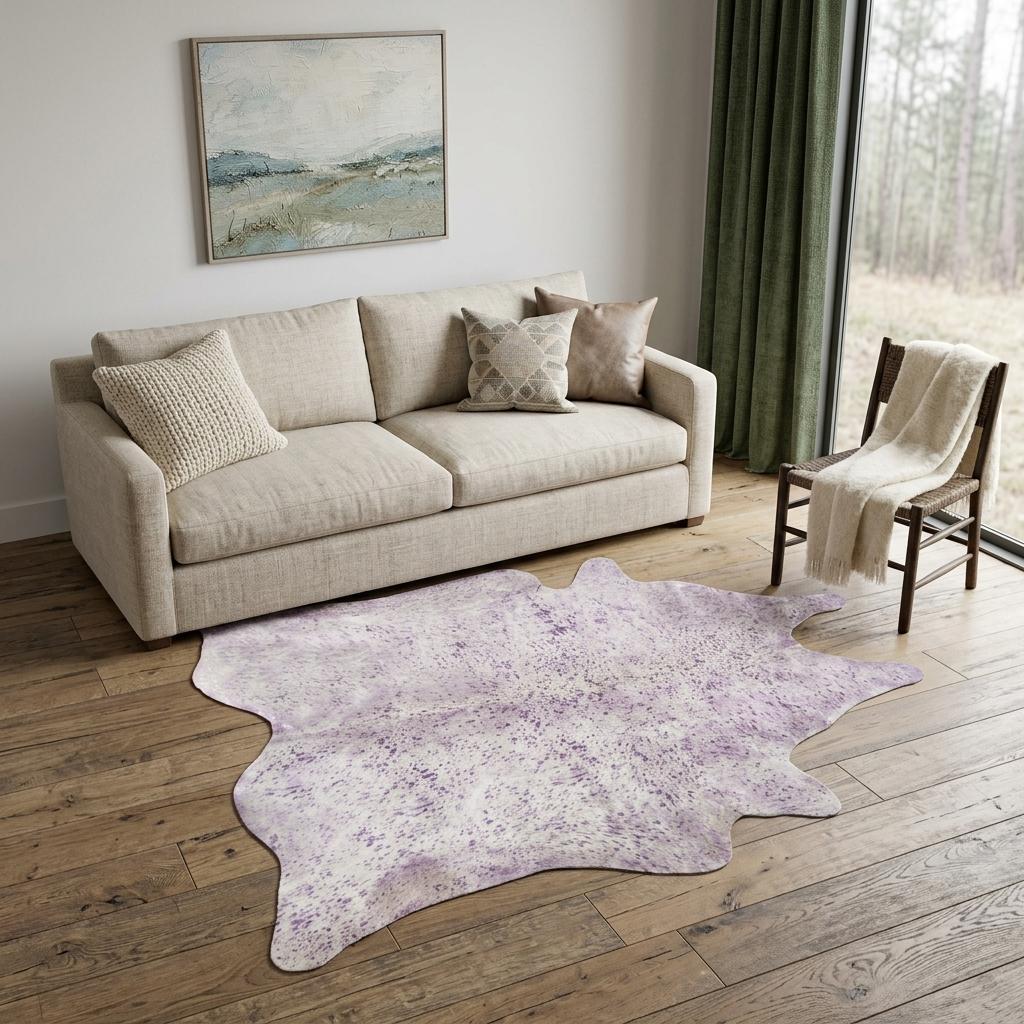 Gray & Pink Cowhide Area Rug – Hand Knotted