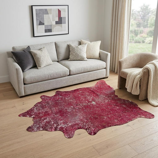 Red & Silver Cowhide Area Rug – Hand Knotted