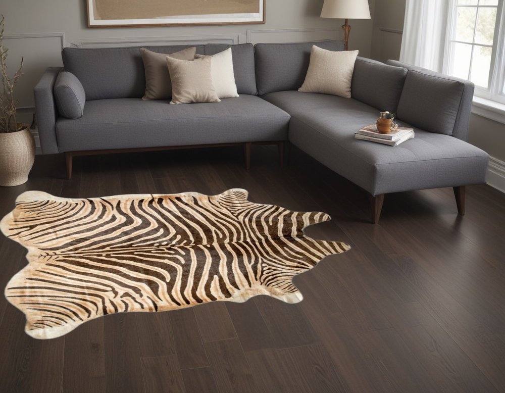 Cowhide Area Rug – Hand Knotted, Stain Resistant, Beige & Brown