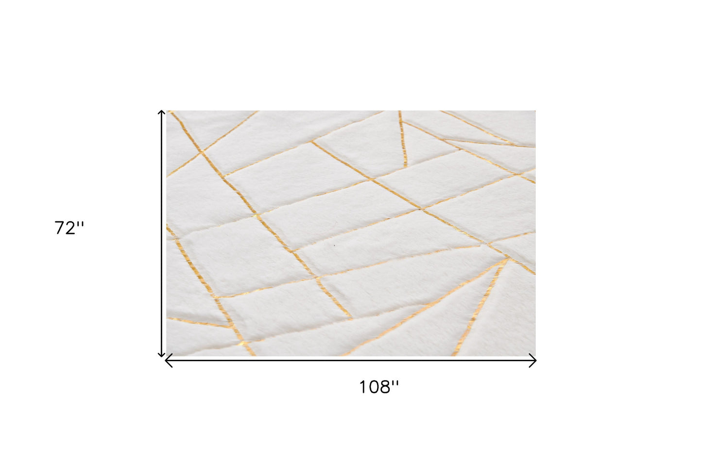 6' X 9' White and Gold Faux Sheepskin Abstract Geometric Machine Tufted Washable Non Skid Area Rug