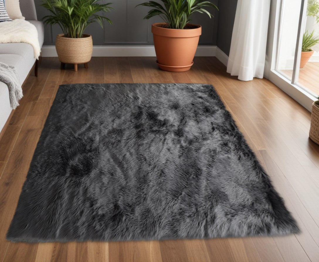 3' X 5' Gray Faux Sheepskin Washable Area Rug