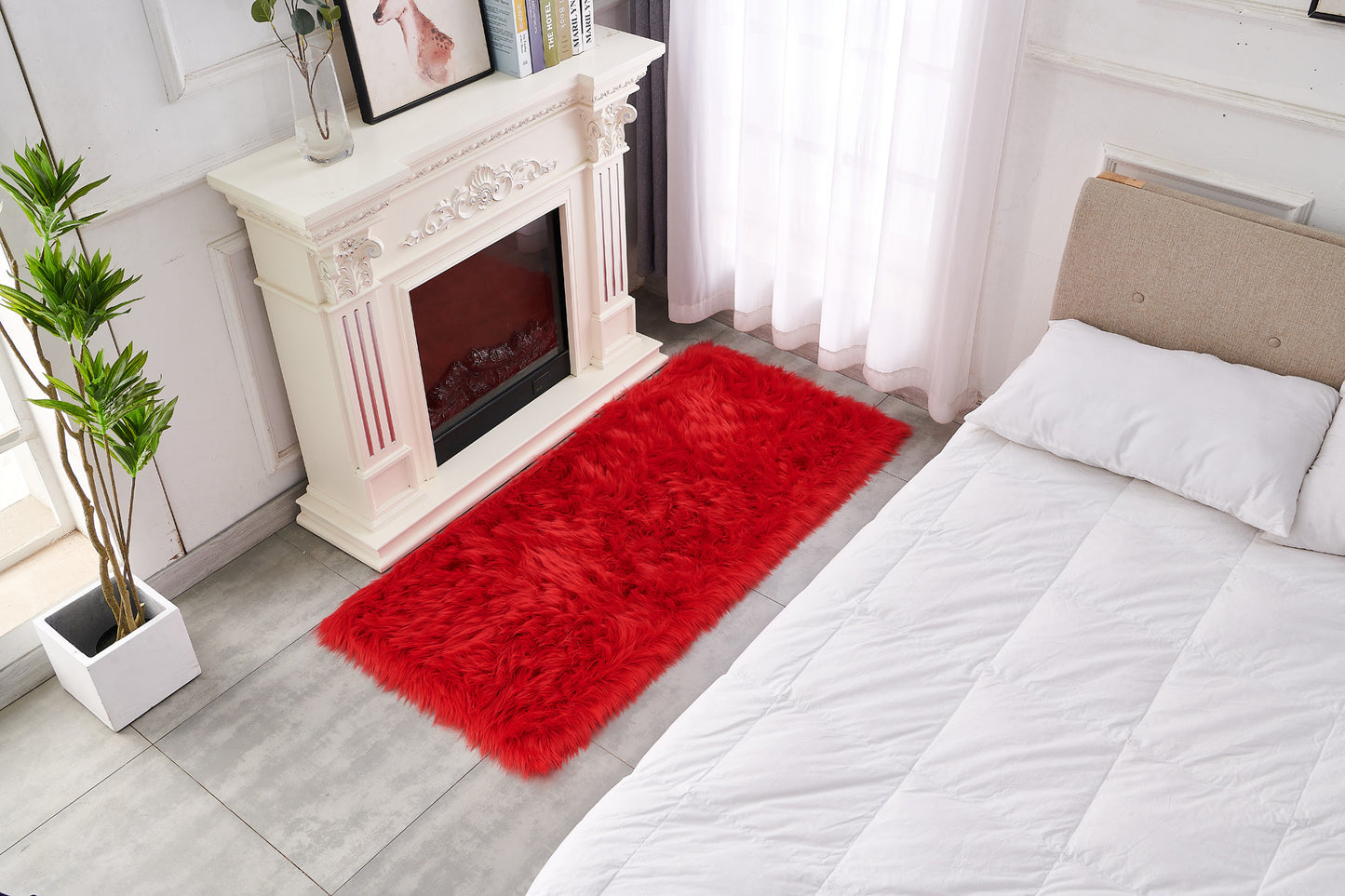 Red Faux Sheepskin Shag Washable Area Rug