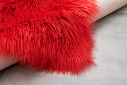 Red Faux Sheepskin Shag Washable Area Rug